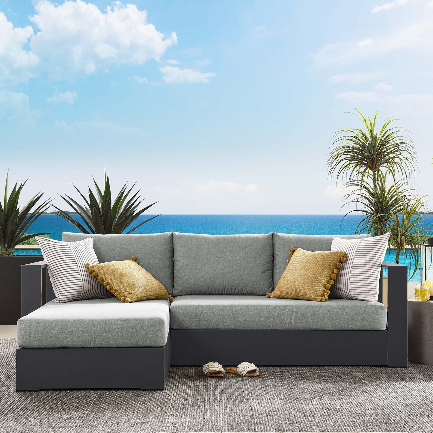 Modway Tahoe 2-Piece Modway Outdoor Patio Powder-Coated Aluminum Left-Facing Chaise Sectional Sofa Set in Gray Gray