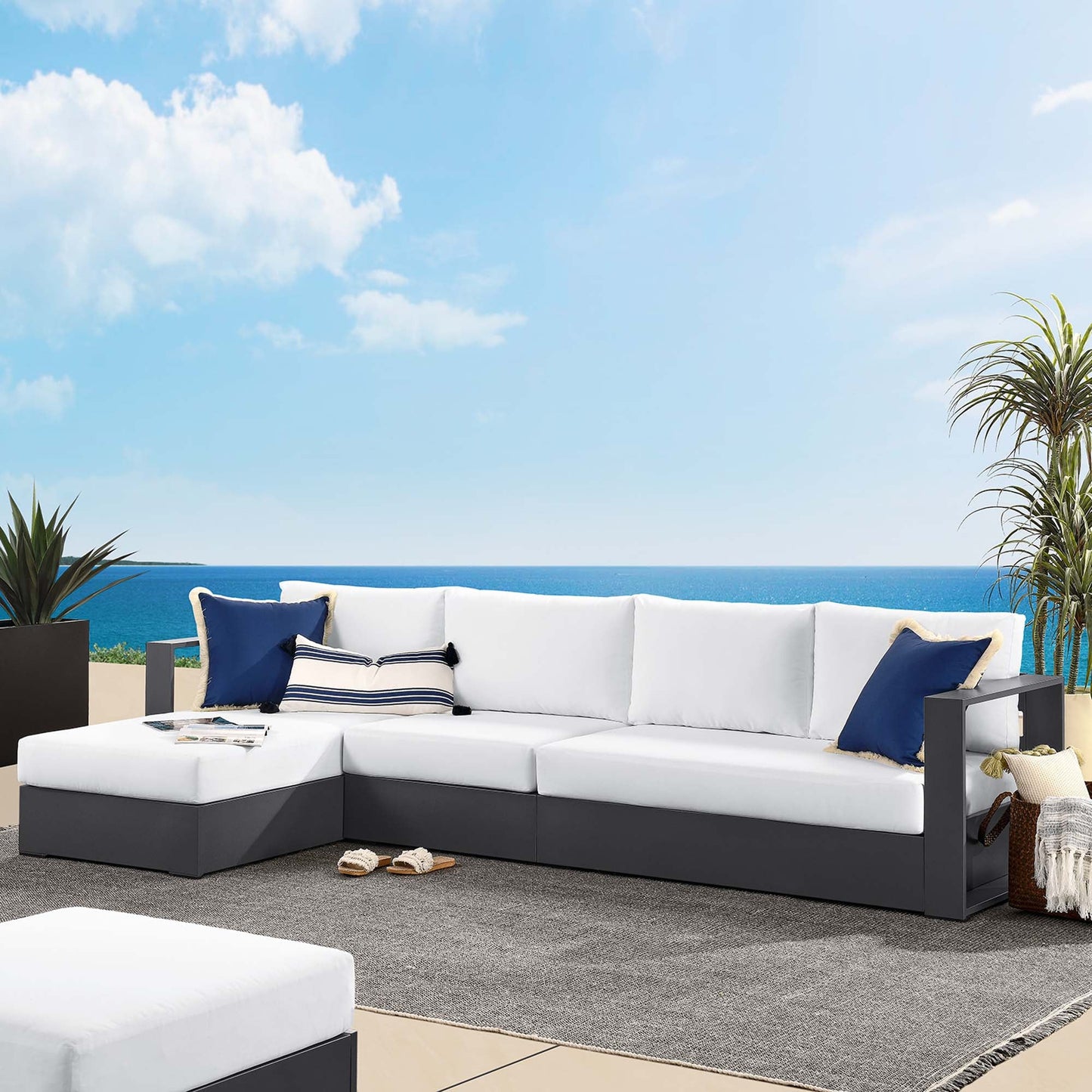 Modway Tahoe 3-Piece Outdoor Patio Powder-Coated Aluminum Left-Facing Chaise Sectional Sofa