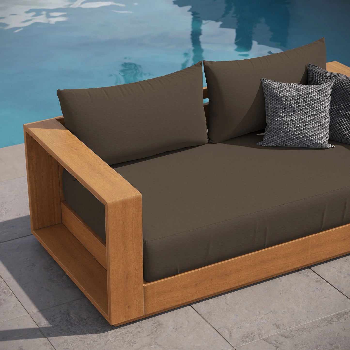 Modway Tahoe Acacia Wood Outdoor Patio Acacia Wood Loveseat in Natural Cocoa