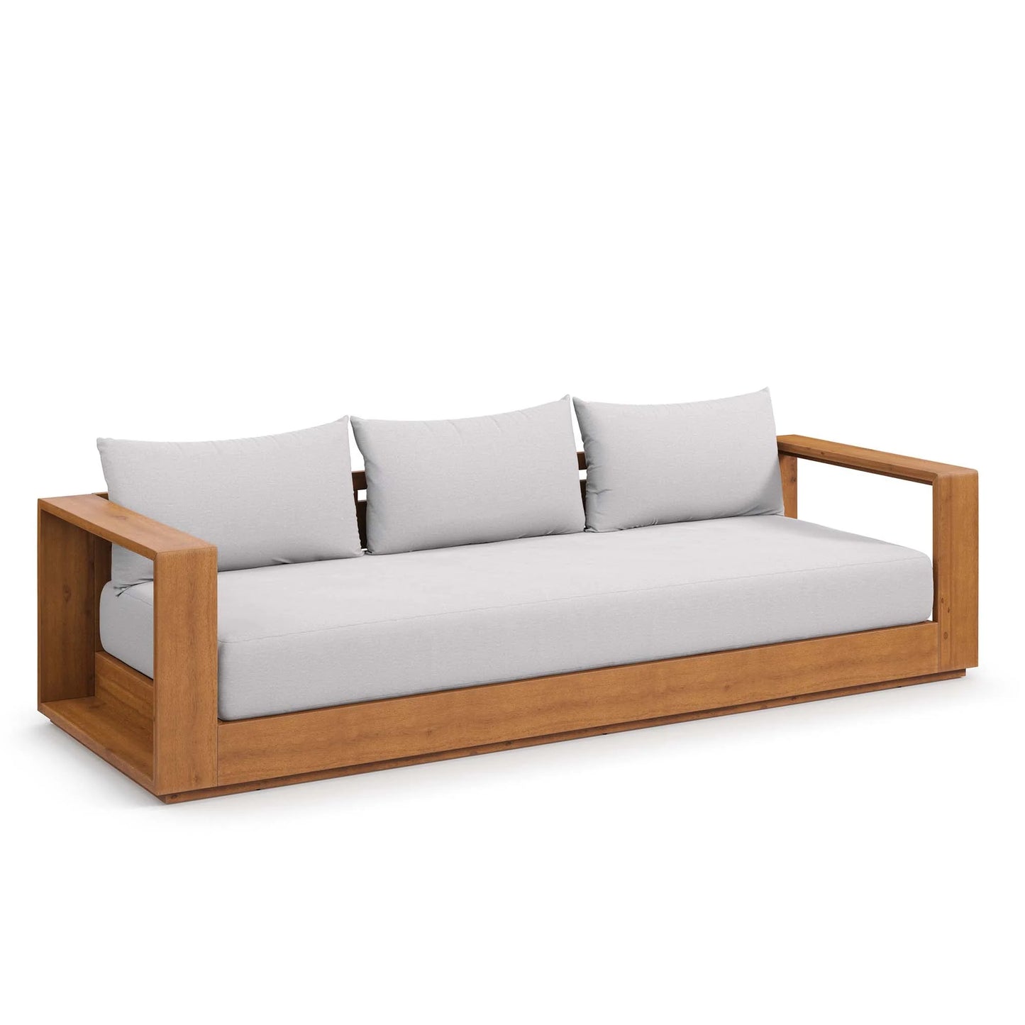 Modway Tahoe Outdoor Patio Acacia Wood Sofa in Natural Light Gray