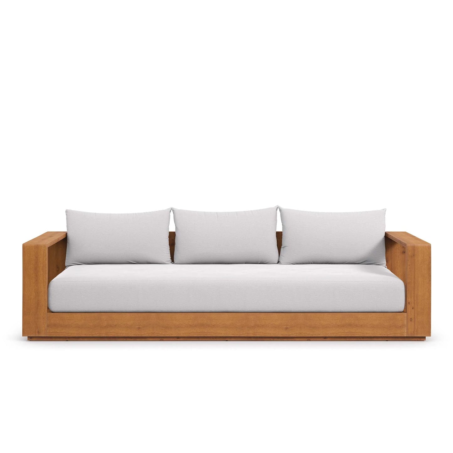 Modway Tahoe Outdoor Patio Acacia Wood Sofa in Natural Light Gray