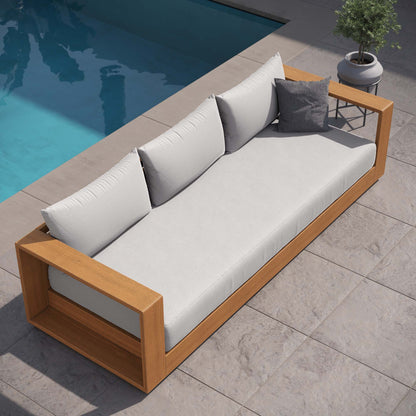 Modway Tahoe Outdoor Patio Acacia Wood Sofa in Natural Light Gray