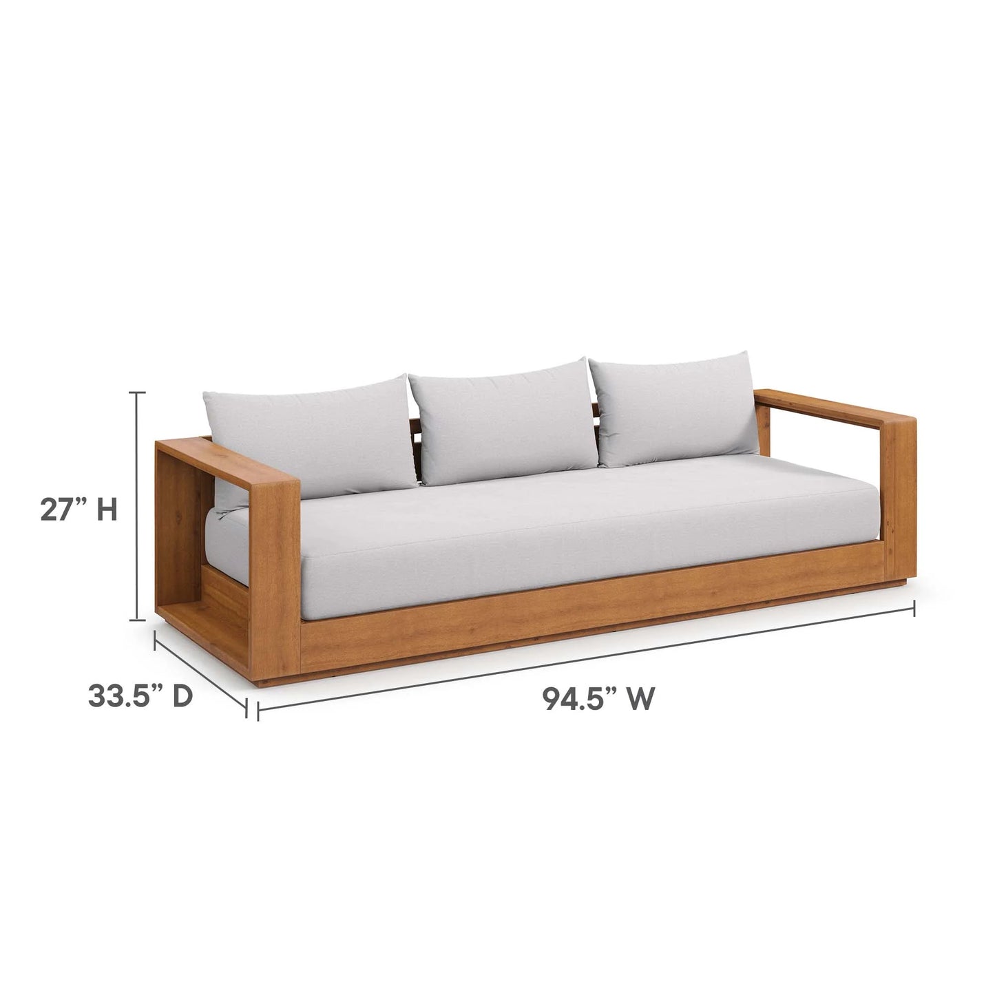 Modway Tahoe Outdoor Patio Acacia Wood Sofa in Natural Light Gray