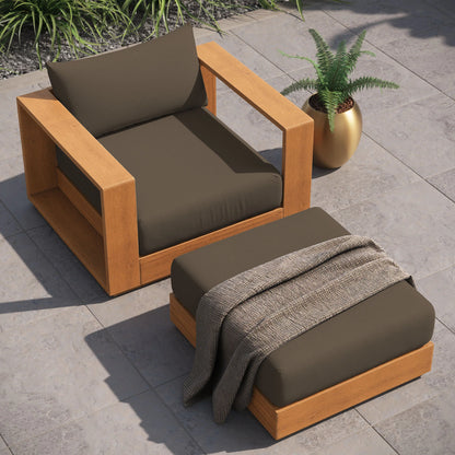 Modway Tahoe 2-Piece Outdoor Patio Acacia Wood Armchair and Ottoman Set in Natural Cocoa