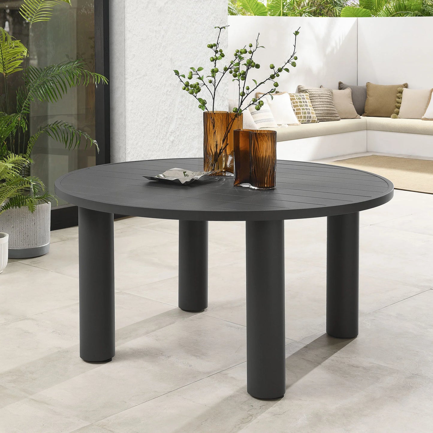 Modway Nautica Outdoor Patio 60" Round Aluminum Dining Table