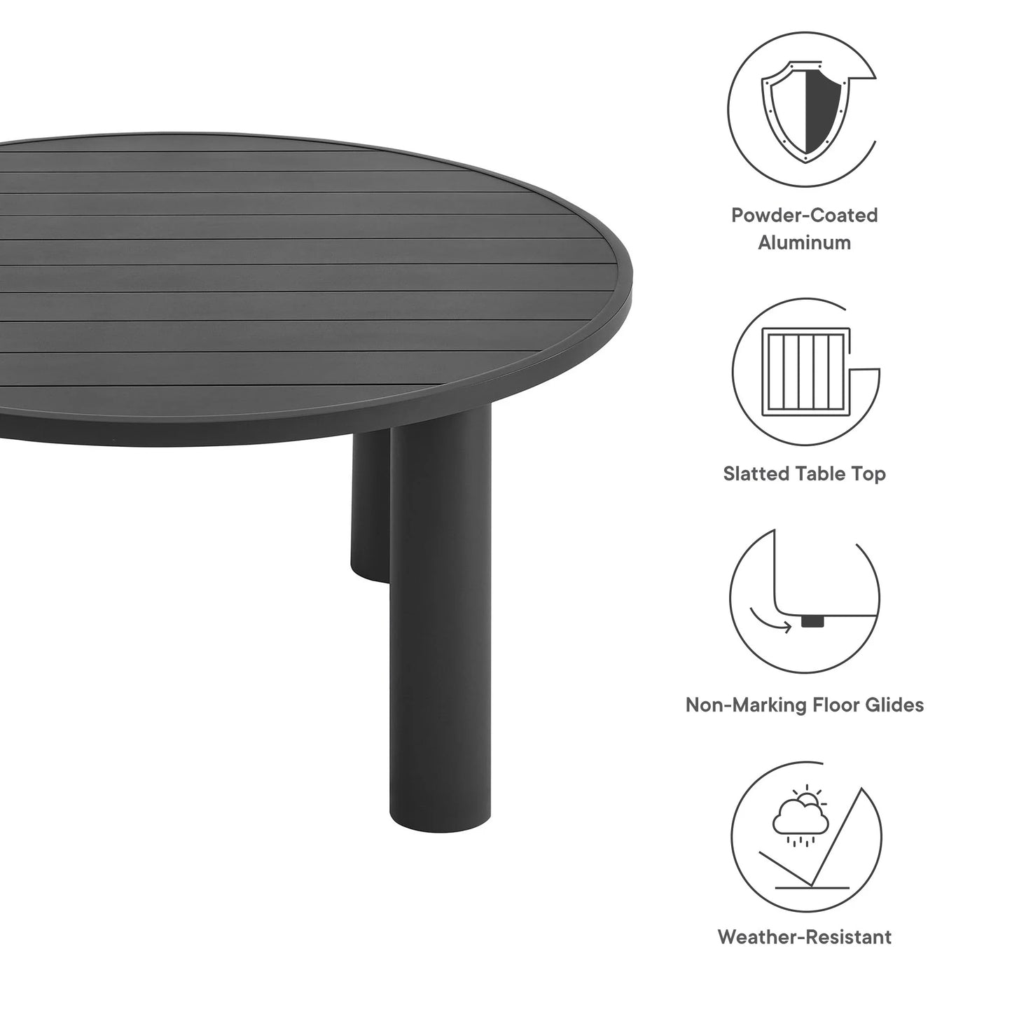 Modway Nautica Outdoor Patio 60" Round Aluminum Dining Table