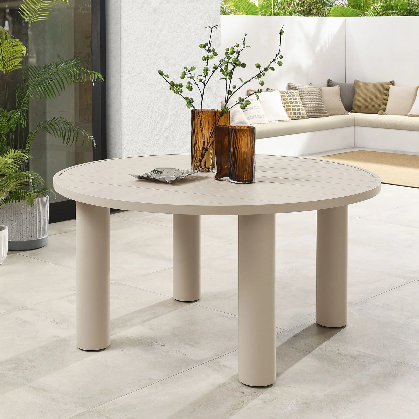 Modway Nautica Outdoor Patio 60" Round Aluminum Dining Table