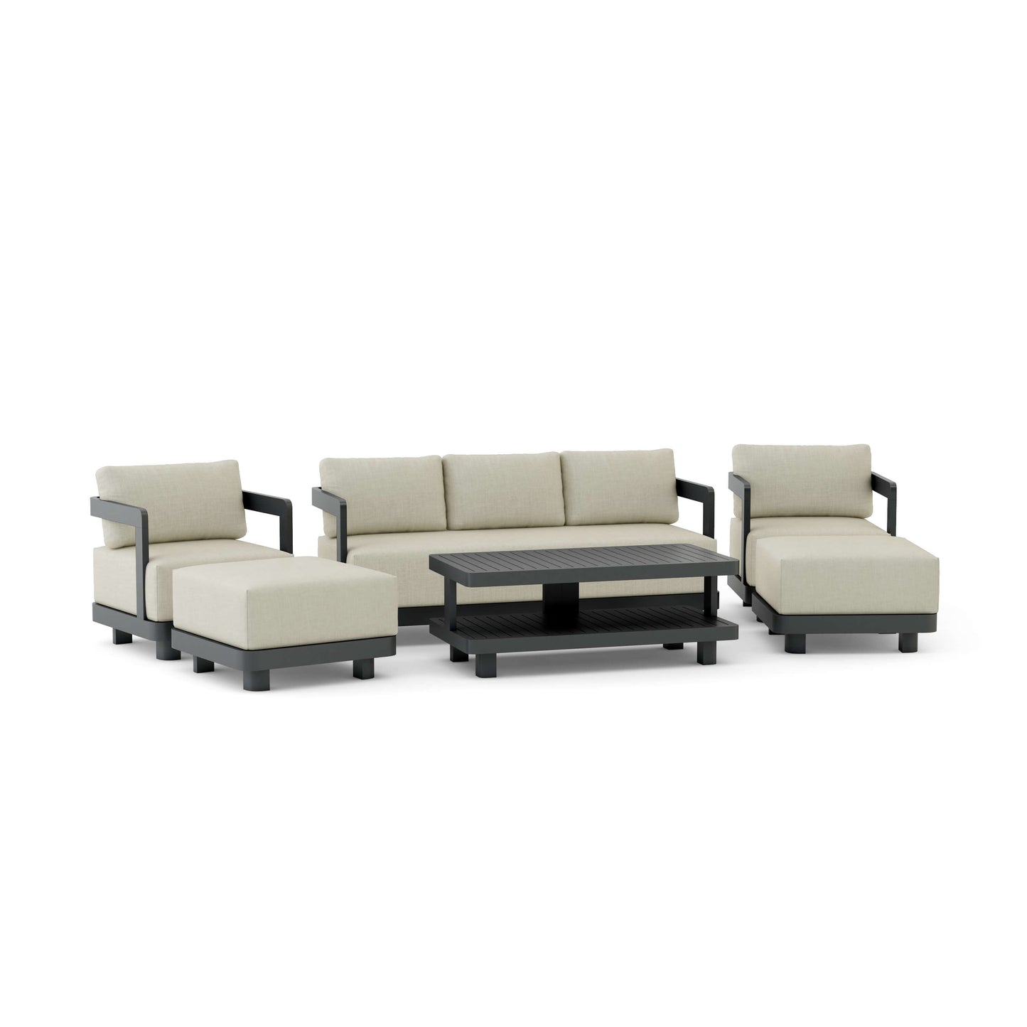 Anderson Teak Granada 6-Piece Deep Seating Set – rust-resistant aluminum patio furniture with plush all-weather cushions, deep seating armchairs, and a stylish coffee table for luxury outdoor lounging.